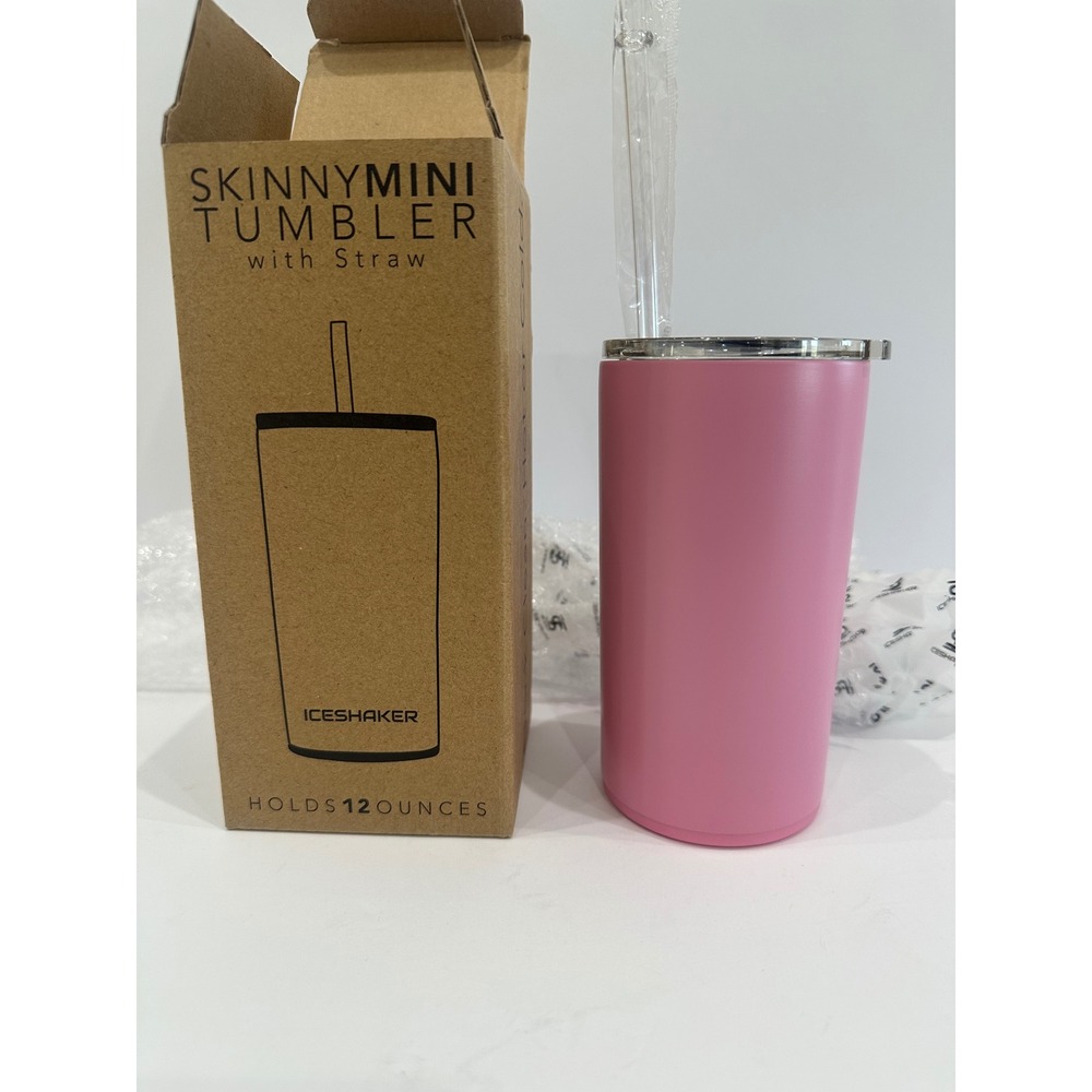 Ice Shaker Skinny Mini Tumbler 12oz Pink Insulated Stainless Steel with Straw - Picture 2 of 6